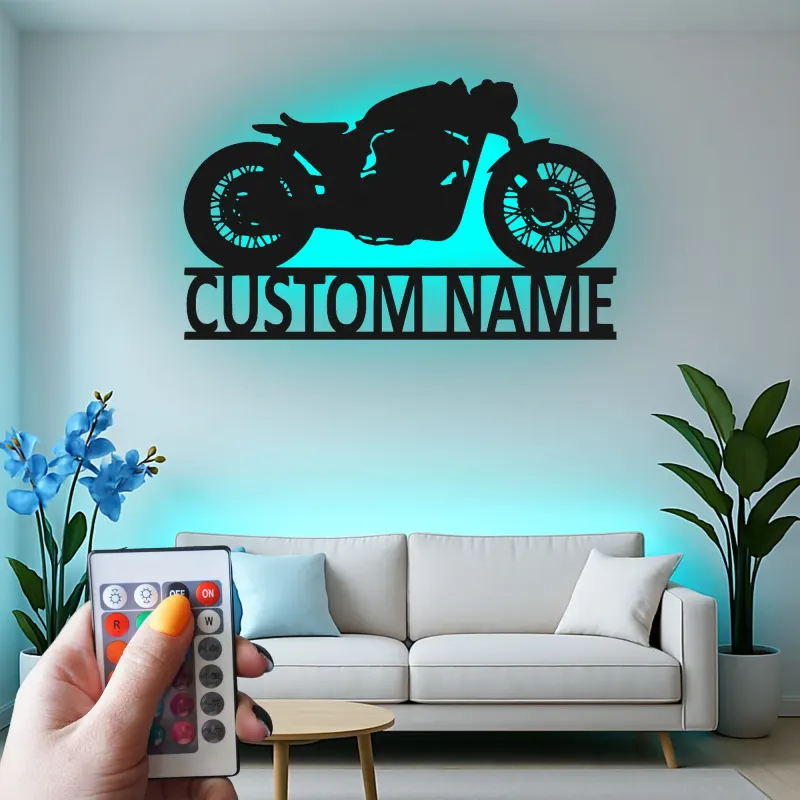 Insegna in metallo LED personalizzata per motociclette - Regalo per motociclisti, decorazione per garage o man cave 4