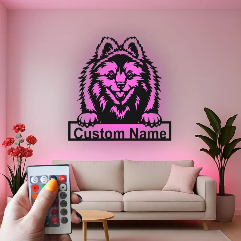 Personalized Pomeranian LED Sign | Custom Dog Name Metal Wall Art | Pet Lover Gift | Entryway Decor