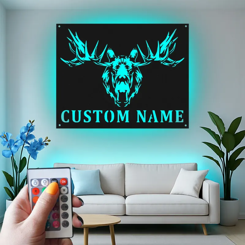 LED Moose Head Metal Sign | Custom Wildlife Wall Art | Personalized Rustic Cabin & Lodge Decor | Hunter Gift Idea