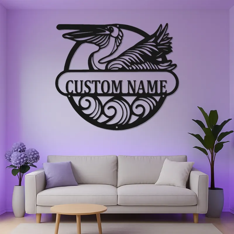 Custom Pelican LED Metal Sign | Personalized Coastal Wall Art | Beach House Decor | Nautical Family Gift