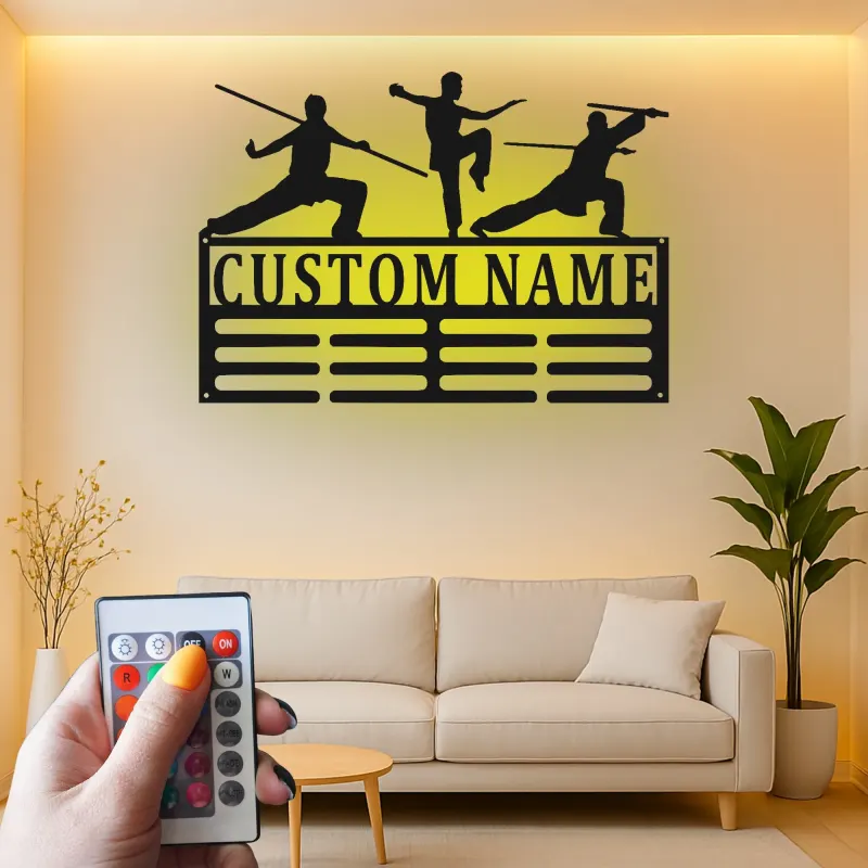 Arte Murale in Metallo per Arti Marziali Personalizzata | Insegna LED Personalizzata per Kung Fu | Regalo Decorativo per Dojo e Scuola di Karate
