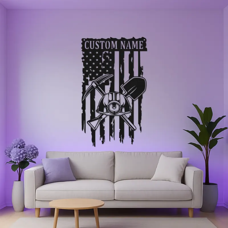 Personalized Firefighter LED Sign | Custom Metal Wall Art with Name | Patriotic Fireman Decor for Station & Home