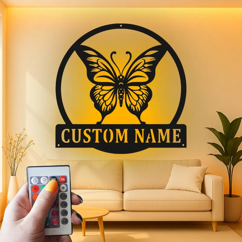 Décoration murale en métal personnalisée avec lumière LED en forme de papillon - Cadeau pour les amoureux de la nature, décoration de chambre ou de nursery