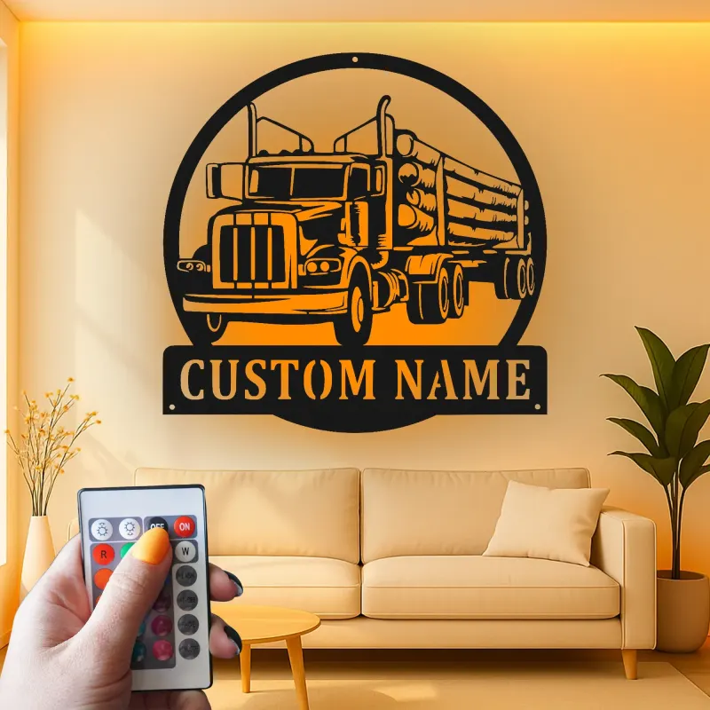Custom Logging Truck Metal Sign | Personalized LED Wall Art for Truckers | Rustic Cabin & Garage Decor | Gift for Loggers