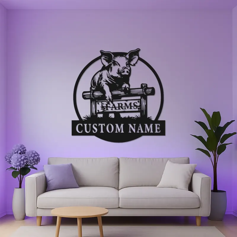 Panneau de Ferme de Cochon Personnalisé | Décoration Murale en Métal LED | Cadeau pour Agriculteur et Décor Rustique de Ferme