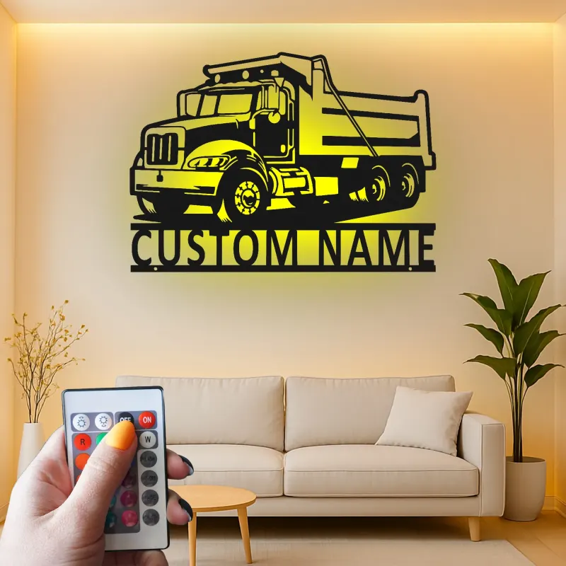 Cartel de metal LED personalizado de camión volquete regalo para entusiastas de camiones decoración de garaje o man cave 4
