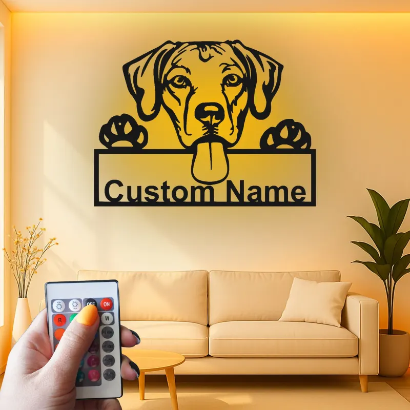 Personalisierte LED-beleuchtete Metall-Wandkunst mit Hund – Geschenk für Tierliebhaber, Deko fürs Wohnzimmer oder den Eingangsbereich 1