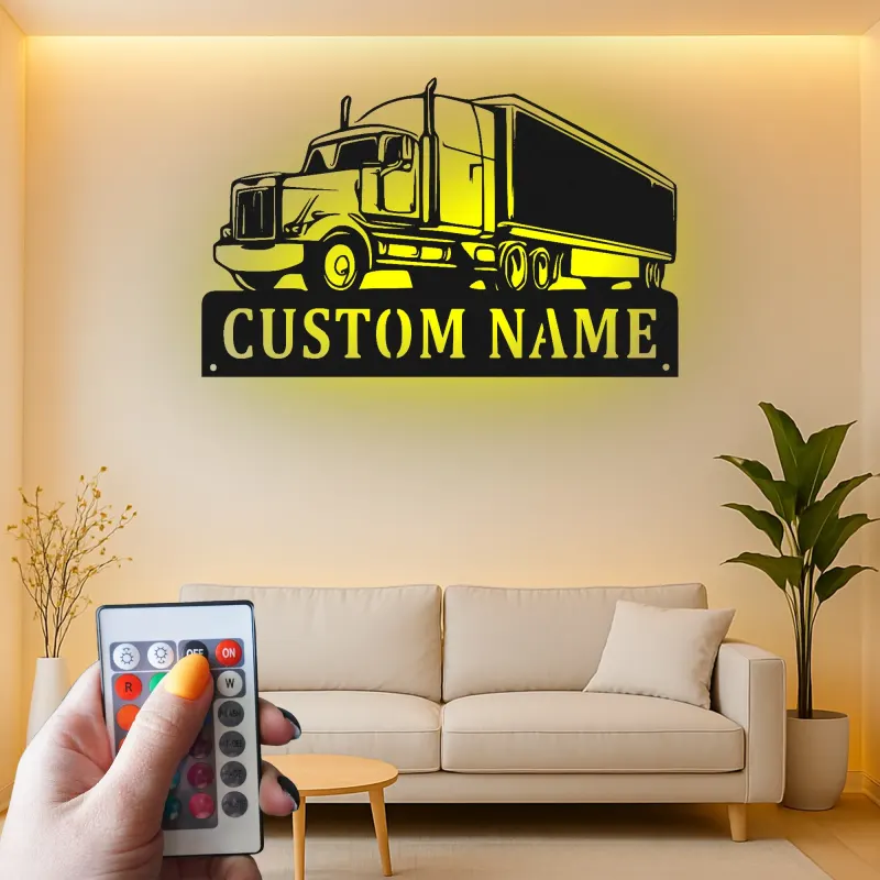 Insegna in Metallo per Camion Personalizzata | Arte da Parete LED Big Rig | Decorazione Realistica per Rimorchio Trattore | Regalo per Camionista