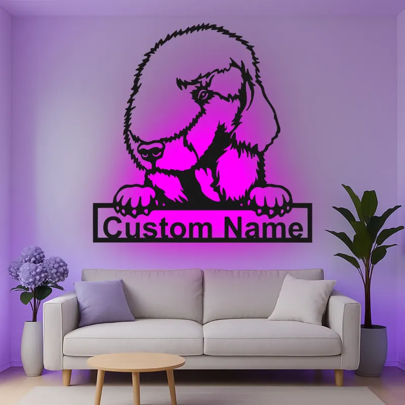Insegna in metallo personalizzata con luce LED a forma di cane pastore regalo per amanti dei cani decorazione per soggiorno 1