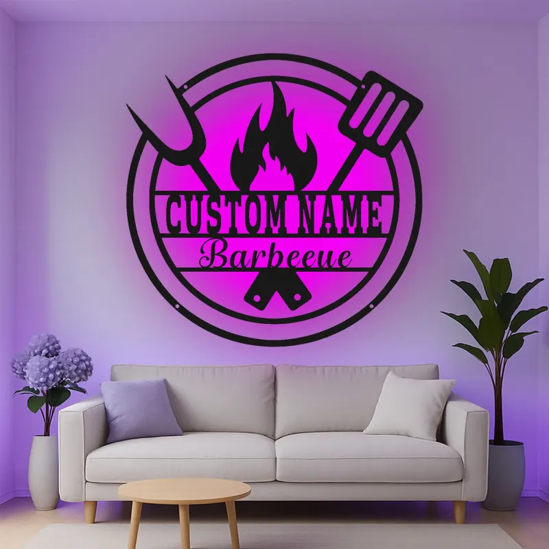 Insegna in metallo personalizzata per barbecue e luce LED regalo per maestro del grill decorazione per patio all'aperto