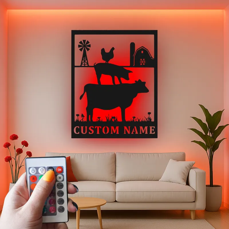 Custom Farm Animals LED Sign | Personalized Metal Wall Art | Rustic Country Decor for Farmer | Barn & Home Accent