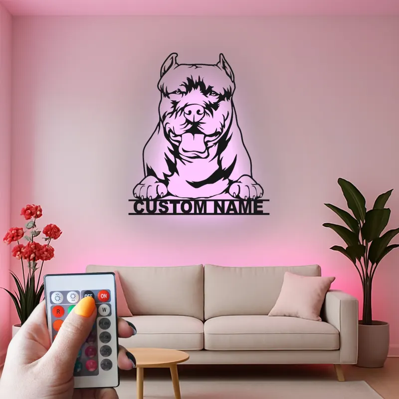 Insegna in metallo LED personalizzata per Pit Bull, regalo per amanti dei cani, decorazione per soggiorno