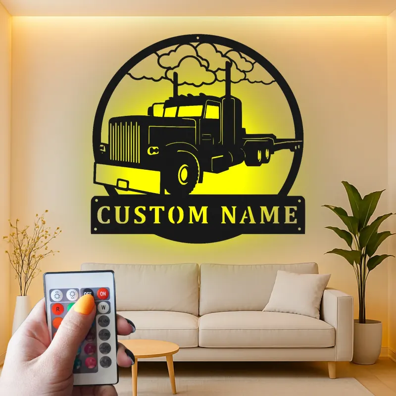 Insegna LED per Camion Semirimorchio Personalizzata | Arte in Metallo per Big Rig | Decorazione per Garage e Man Cave