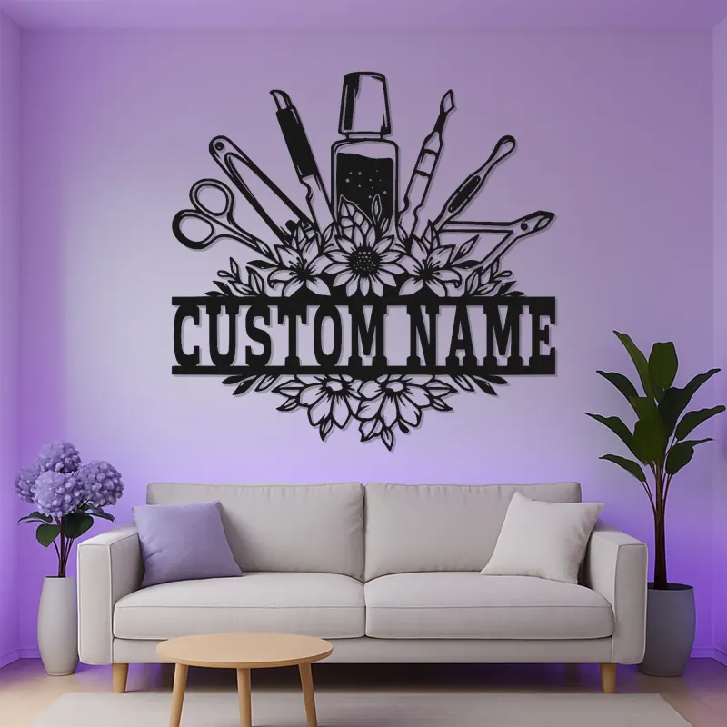 Personalisiertes Nageltechniker LED-Schild | Individuelle Metall-Wandkunst für Salon | Florale Manikuristen-Dekoration | Geschenk für Nagelkünstler