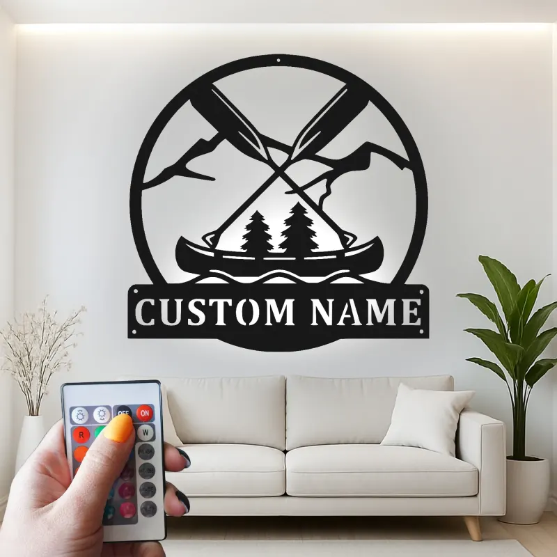 Décoration murale en métal personnalisée Aventure en Canoë avec rétroéclairage pour les passionnés d'extérieur