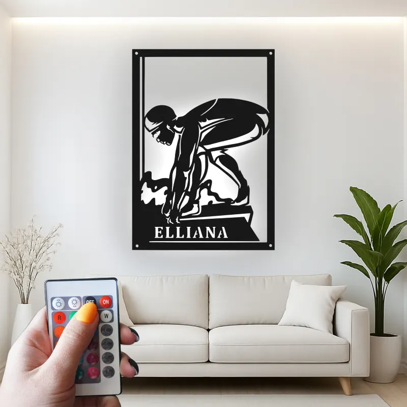Cartel de metal LED de bloque de salida de nadador personalizado, regalo para atletas, decoración de sala de deportes