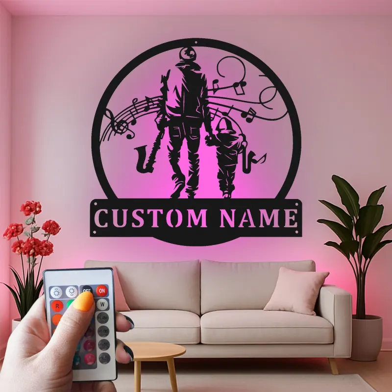 Personalized Saxophone Player LED Sign | Custom Musician & Child Metal Wall Art | Music Room Decor | Gift for Dad