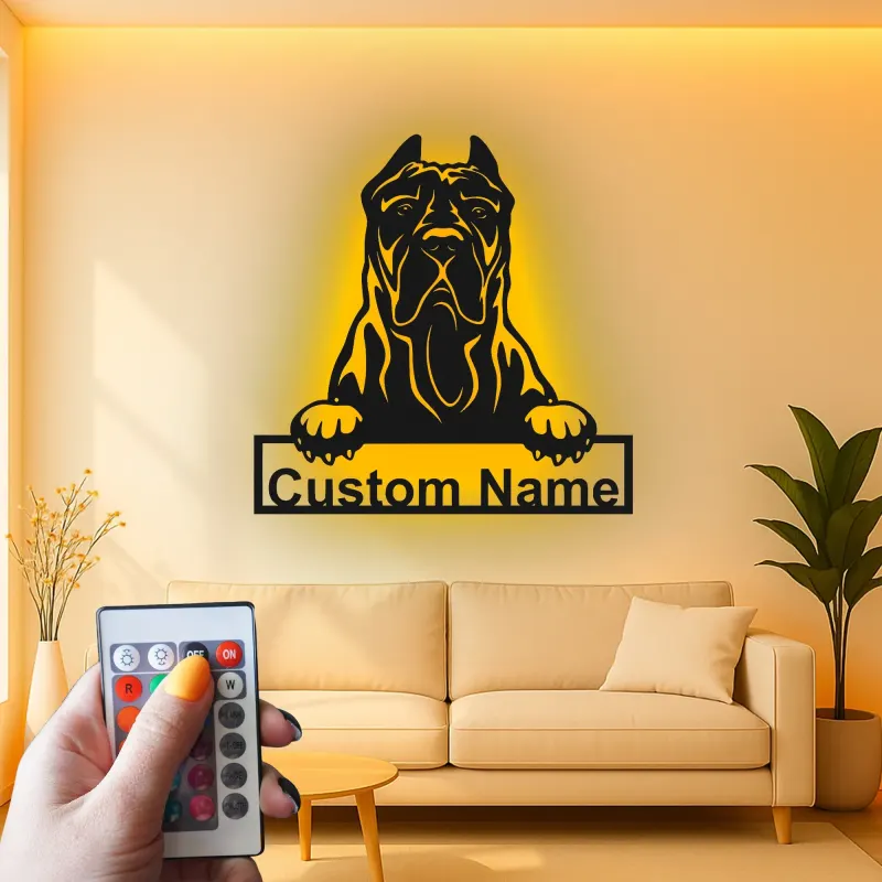 Custom Cane Corso Led Light Metal Wall Art Personalized Dog Lover Gift Living Room Pet Decor
