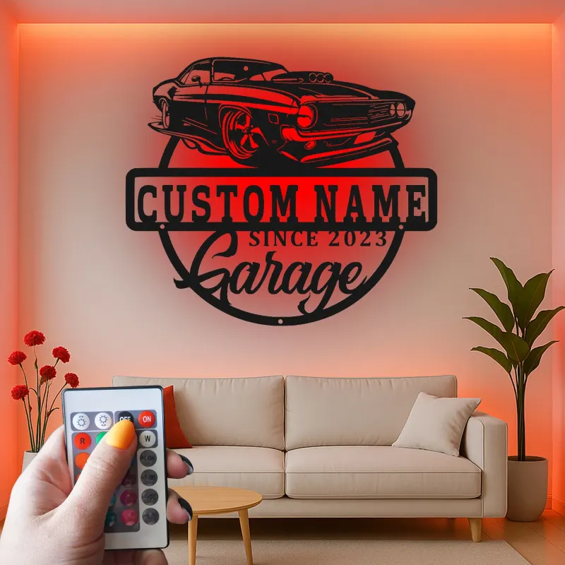 Custom Muscle Car Led Light Metal Wall Art Personalized Garage Gift for Car Enthusiasts Man Cave Decor 4