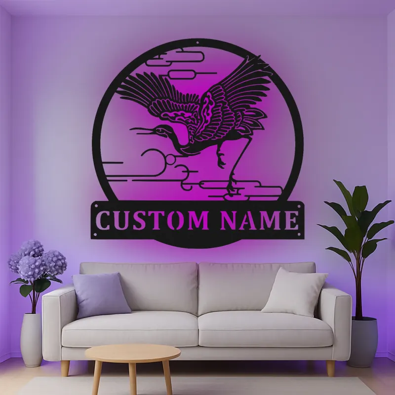 Insegna in metallo LED gru personalizzata regalo per amanti della natura decorazione elegante per soggiorno