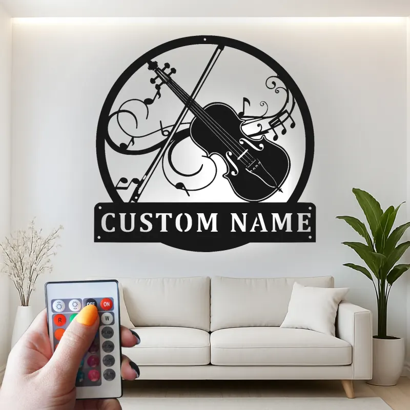 Insegna in metallo LED a forma di violino personalizzata, regalo per musicisti, decorazione per stanza musicale per amanti del violino