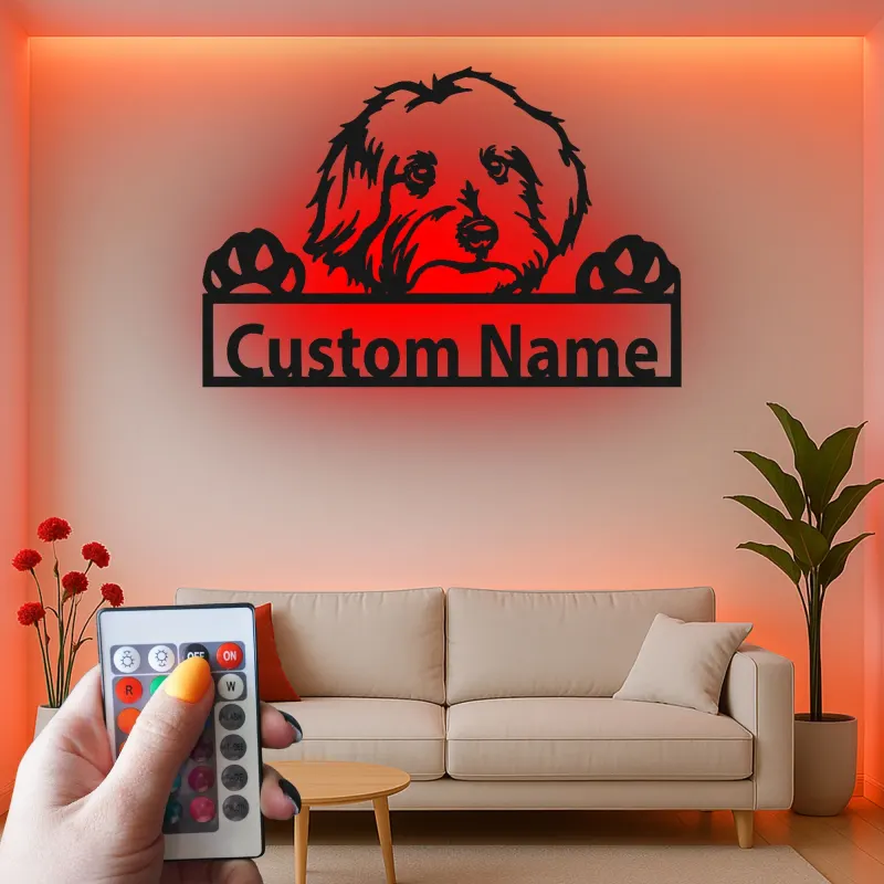 Cartel de metal personalizado con silueta de perro y luz LED, regalo para amantes de mascotas, decoración para salón