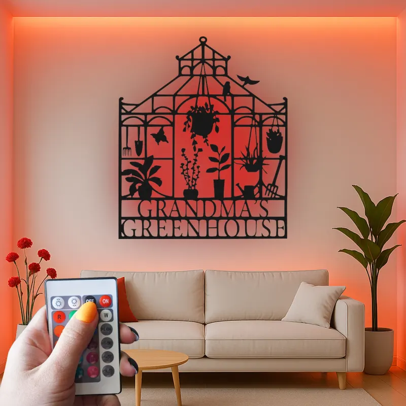 Panneau personnalisé pour serre avec LED | Décoration murale en métal sur mesure pour le jardin | Cadeau pour mamie jardinière | Déco murale