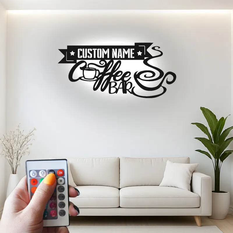 Cartel de metal LED con nombre para bar de café, regalo personalizado para amantes del café, decoración de cocina o café