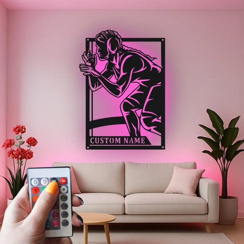 Custom Wrestler Led Light Metal Wall Art Personalized Athlete Gift Sports Room Decor for Wrestling Fans