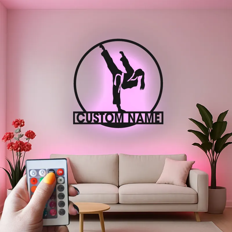 Insegna in metallo personalizzata LED Karate Kick Regalo per Arti Marziali Decorazione per Dojo o Palestra
