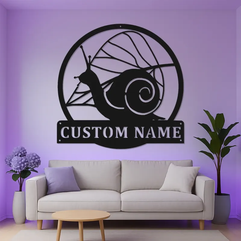 Enseigne personnalisée escargot de jardin | Décoration murale LED en métal pour terrasse | Déco nature avec prénom | Cadeau extérieur pour jardinier