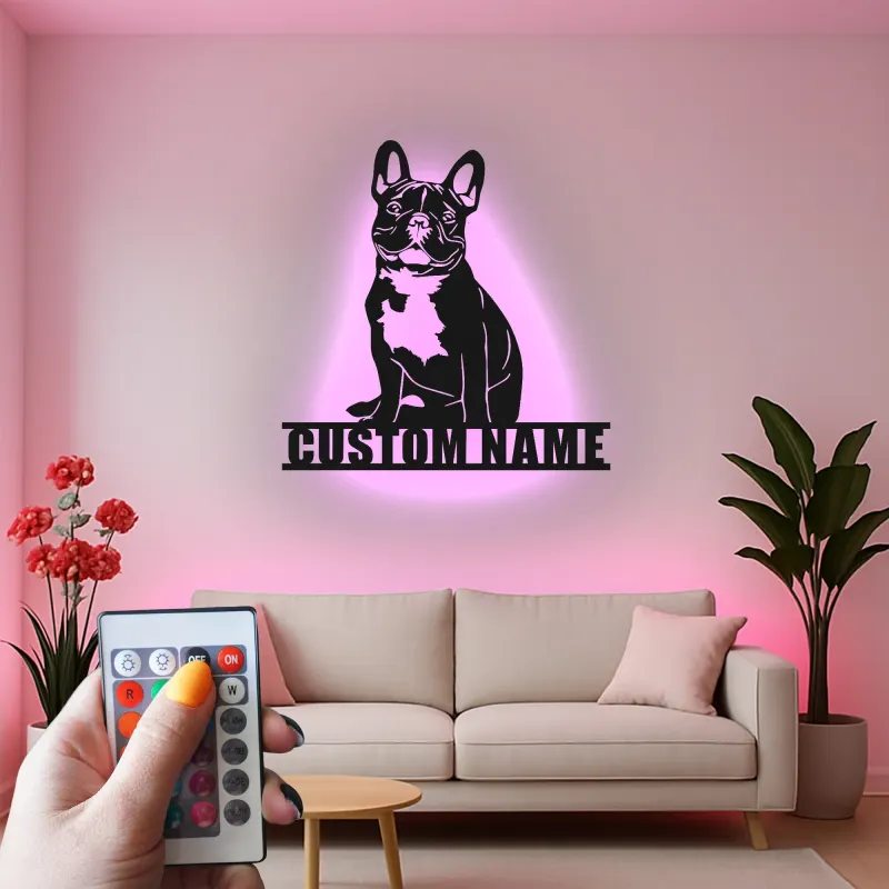 Custom French Bulldog LED Sign | Personalized Metal Wall Art | Dog Lover Memorial Gift for Home & Living Room Decor