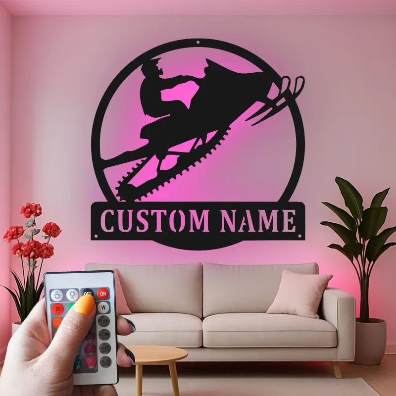 Custom Snowmobile LED Sign | Personalized Metal Wall Art | Winter Sports Decor for Cabin, Garage & Home