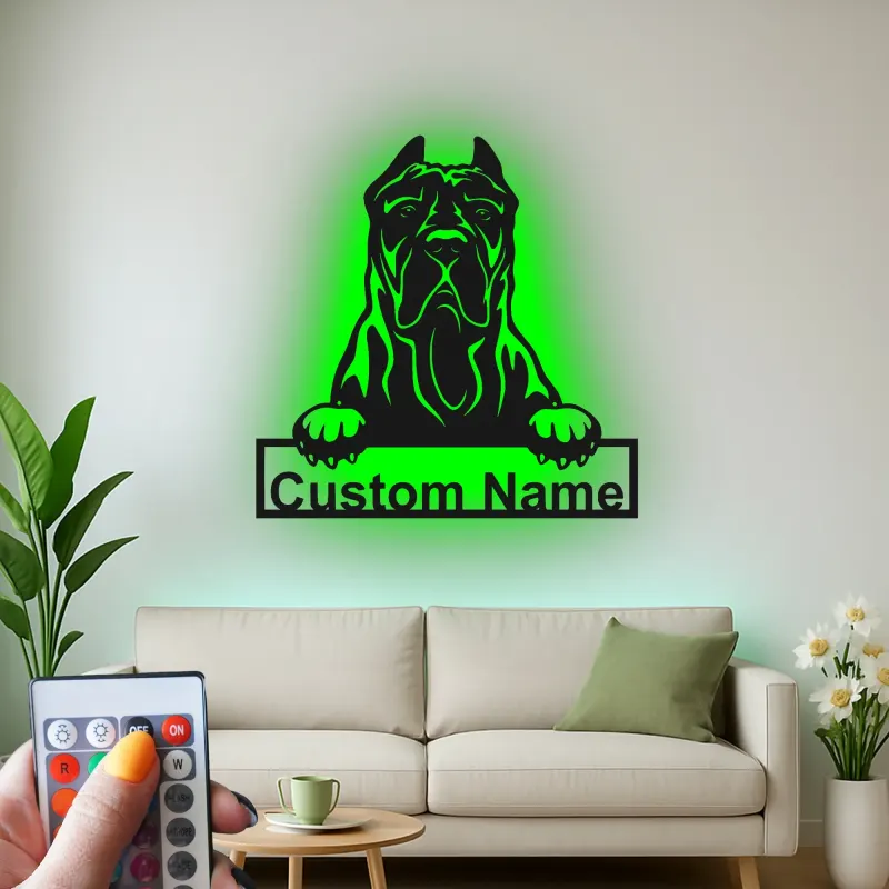 Custom Cane Corso Led Light Metal Wall Art Personalized Dog Lover Gift Living Room Pet Decor