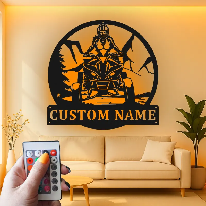 Custom ATV Rider Led Light Metal Wall Art Gift for Outdoor Enthusiasts Adventure Decor for Game Room