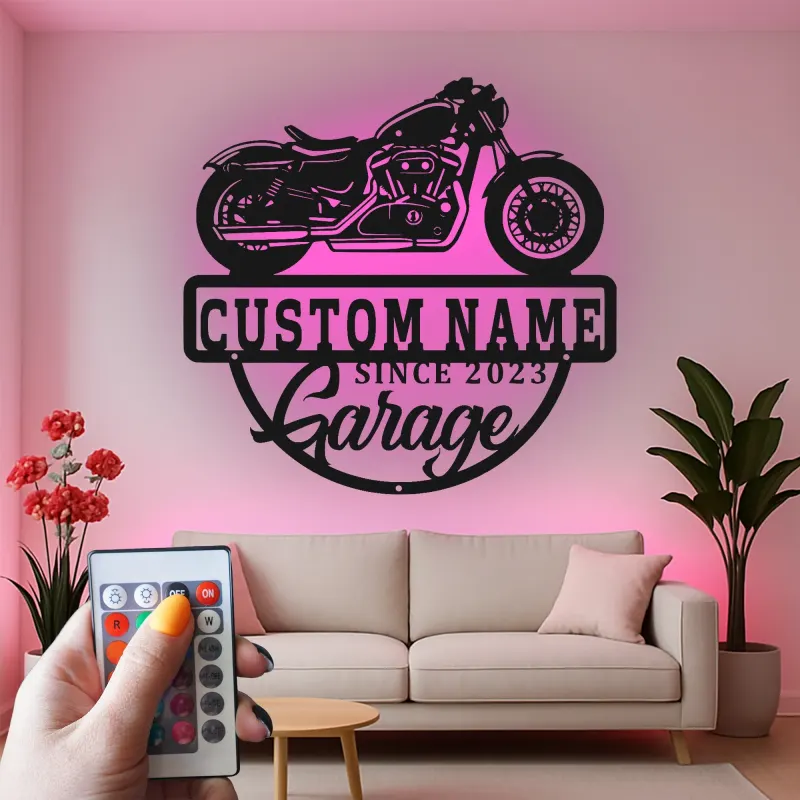 Cartel de metal LED personalizado para garaje de motocicletas, regalo para él, decoración para man cave o garaje 1