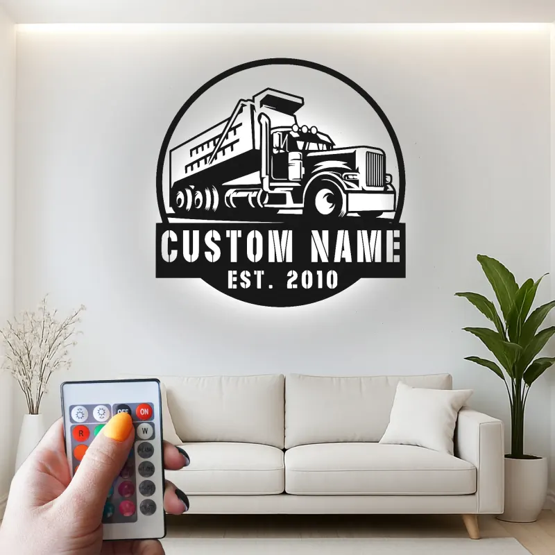 Personalisierte LED-Metall-Wandkunst mit Muldenkipper – Geschenk für Lkw-Fans, Garage oder Männerhöhle 1