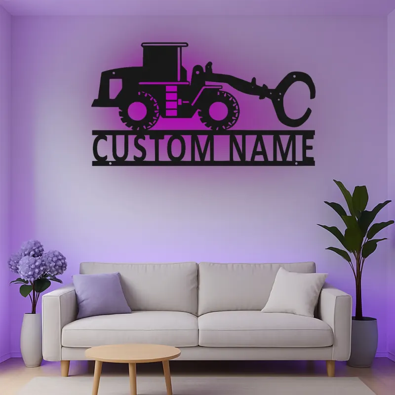 Décoration murale en métal LED personnalisée pour excavateur - Cadeau pour passionnés de construction, décoration de garage ou de bureau