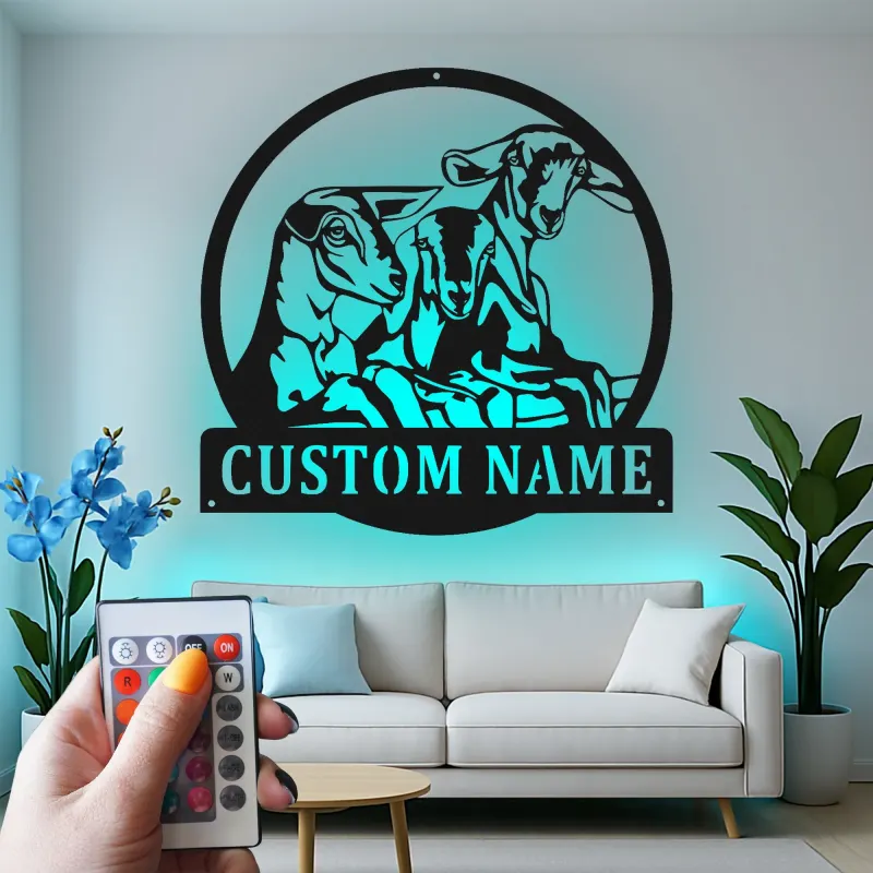 Custom Goat LED Metal Sign | Personalized Farmhouse Wall Art | Rustic Barn Decor for Goat Lovers | Hand-Crafted Metal Artwork
