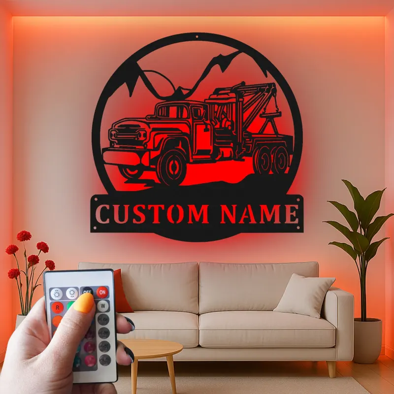 Personalisierte Abschleppwagen LED-Leuchtschilder | Individuelle Metall-Wandkunst für die Garage | Retro Mechaniker Geschenk | Vintage Garage Dekor