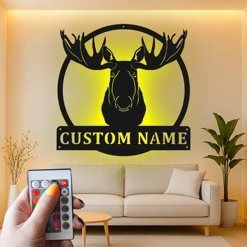 Custom Bull Moose LED Metal Sign | Rustic Wildlife Wall Art | Personalized Cabin Lodge Decor | Gift For Outdoorsmen