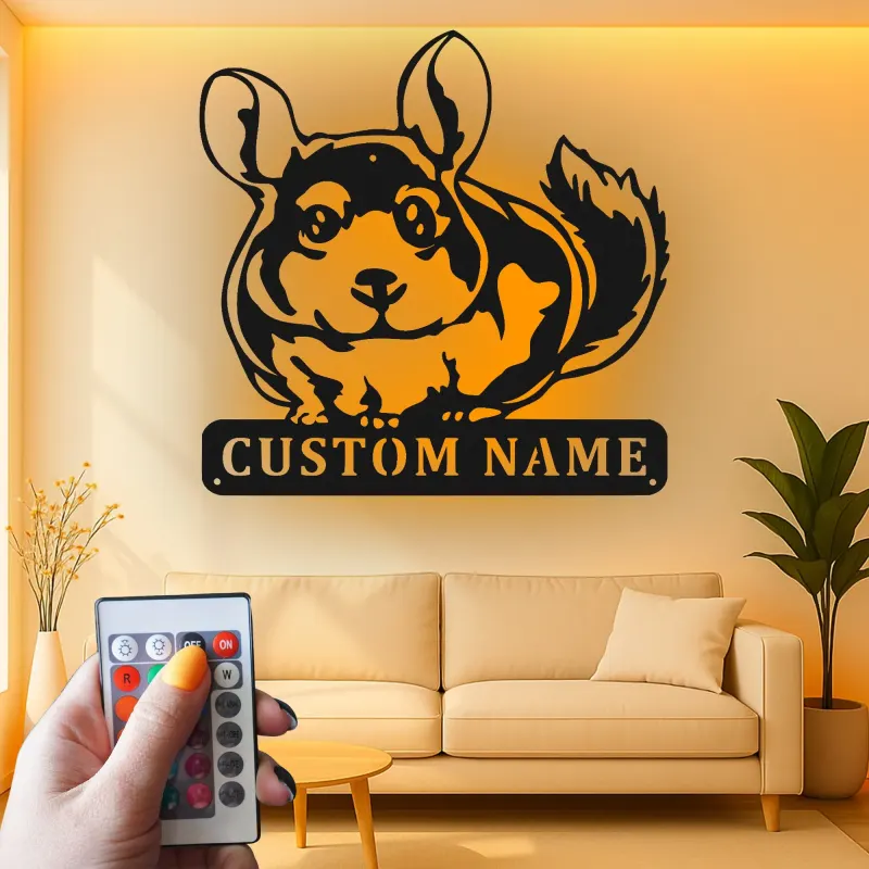 Décoration murale en métal LED personnalisée pour amoureux des chinchillas