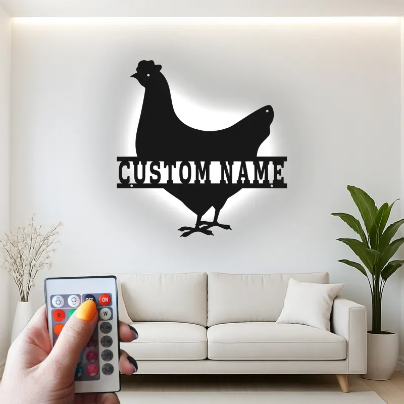 Cartel de metal LED Pollo Personalizado Regalo de Granja Decoración de Cocina o Jardín