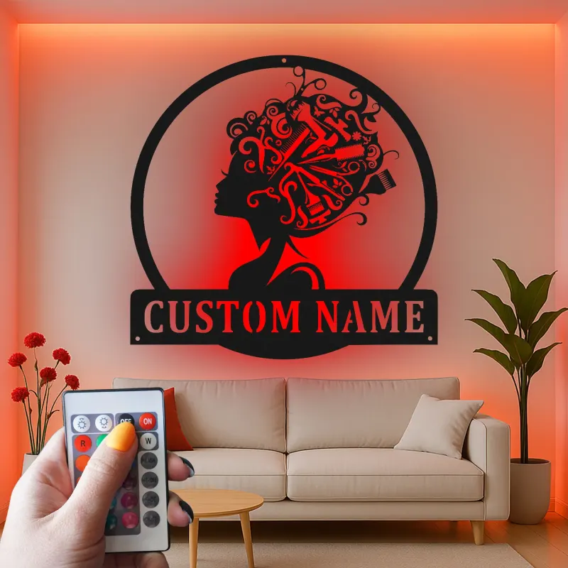 Custom Hairstylist LED Sign | Personalized Metal Wall Art for Salon Decor | Beauty Shop Logo & Hairdresser Gift