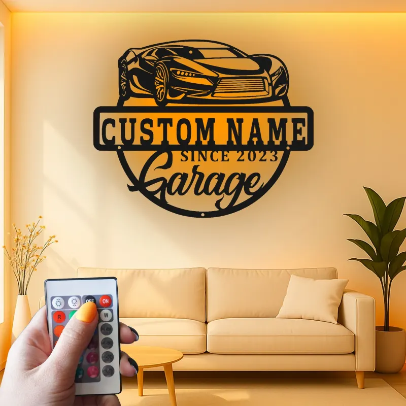 Custom Sports Car Led Light Metal Wall Art Personalized Garage Gift for Car Enthusiasts Man Cave Decor