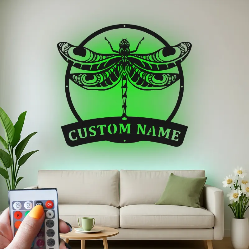 Insegna in metallo LED a forma di libellula personalizzata, regalo per amanti della natura, decorazione per camera da letto o giardino 3