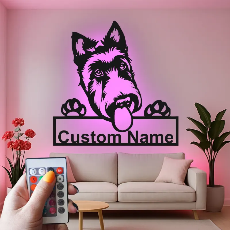 Personalisierte LED-beleuchtete Metall-Wandkunst mit Deutschem Schäferhund – Geschenk für Hundeliebhaber, Wohn- oder Tierbereich