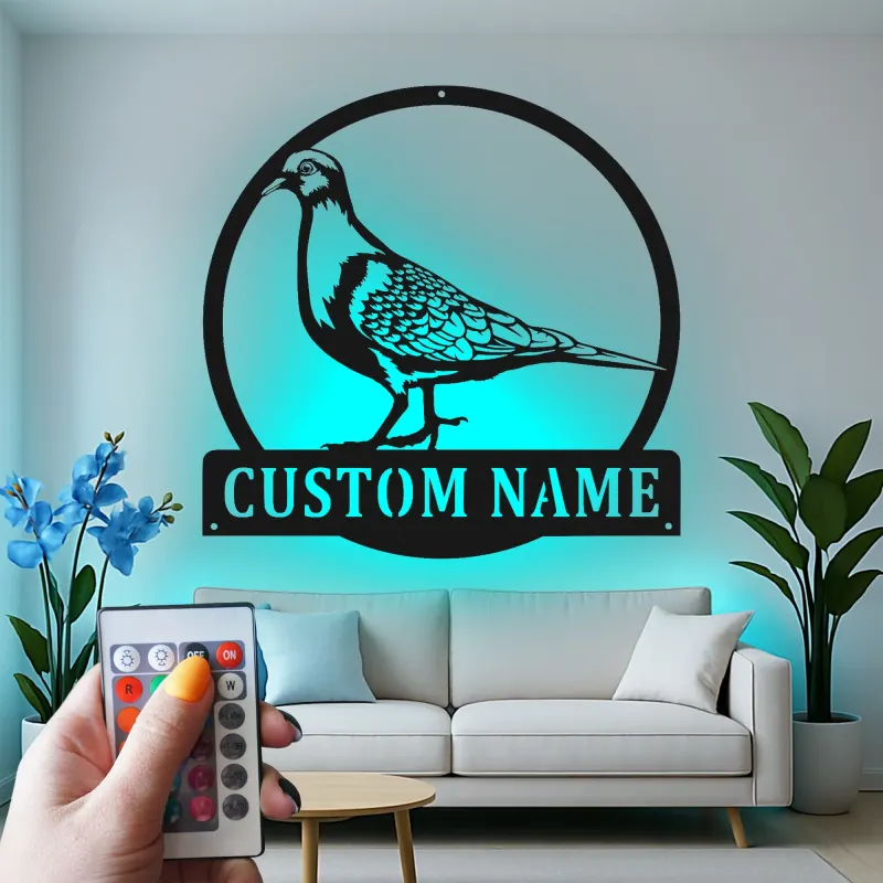 Panneau LED Pigeon Personnalisé | Art en Métal Oiseau sur Mesure | Décoration de Jardin et Patio pour Amateurs d'Oiseaux