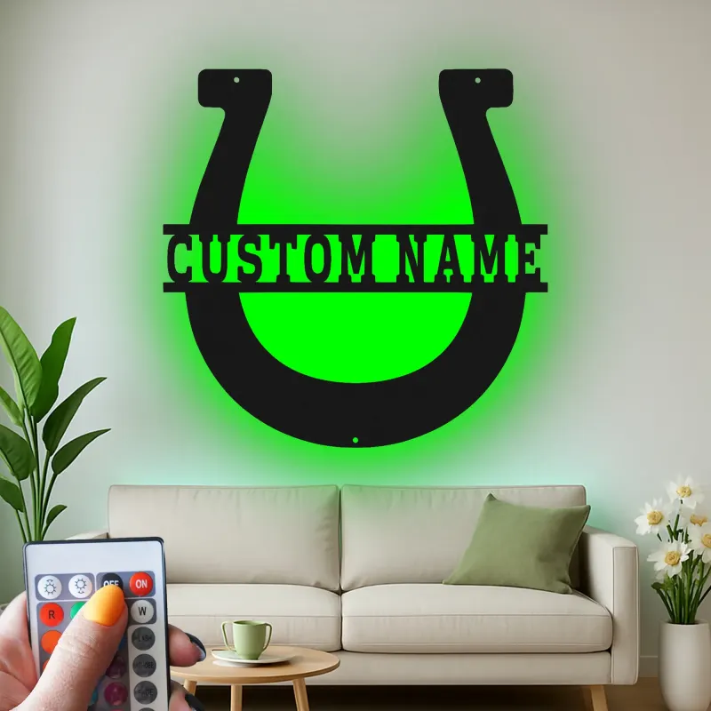 Personalized Horseshoe Sign with LED | Custom Name Metal Wall Art | Rustic Farmhouse & Barn Decor | Gift for Horse Lover