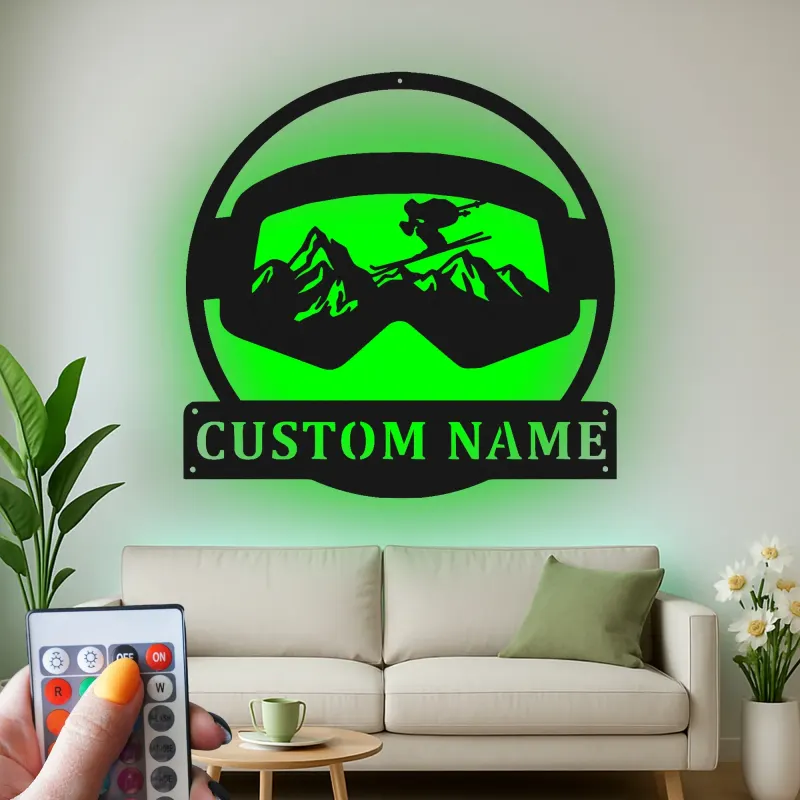 Custom Ski Goggles Led Light Metal Wall Art Personalized Skiing Gift for Him Ski Lodge Decor